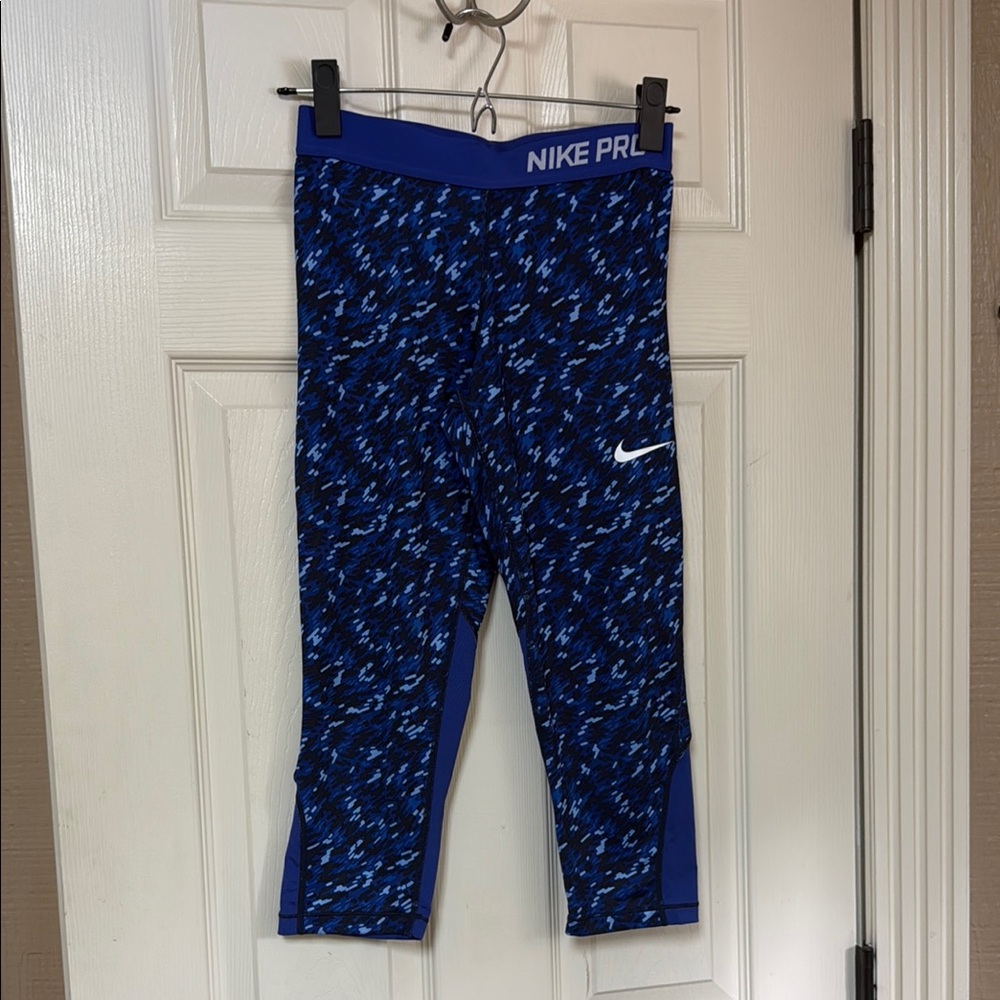 Nike Pro Dri - Fit Blue Patterned Leggings Athletic Fit Above the ankle
